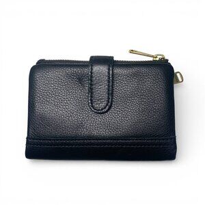 Fossil Black Leather Medium Bifold Wallet With Zippered Coin Pocket & Card Slots